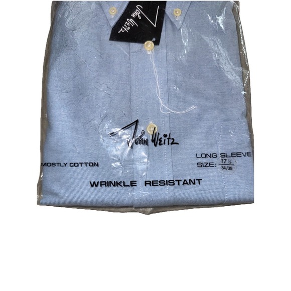 John Weitz‎ Men's 17 34/35 Blue Long Sleeve Dress Shirt Single Needle Tailoring - Picture 3 of 4